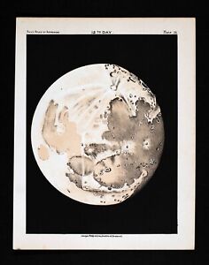 1892 Ball S Astronomy Print Moon 12th Day Waxing Gibbous Lunar Crater Map 36 Key
