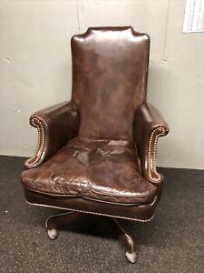 Vintage Hickory Chair Co Fine Leather Formal Office Chair Armchair W Wheels