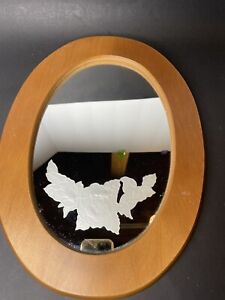 Oval Mirror Framed Wooden House Of Lloyd 1988 Etched Flowers Wood Framed