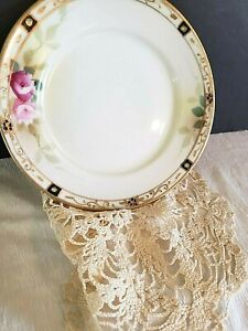 Gilded Hand Painted Deco Style Vtg Roses 6 Dish Crochet Doily Lot Of 2 Items