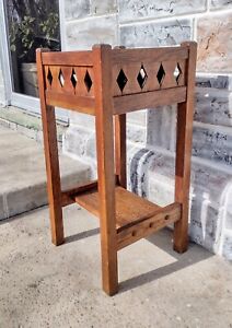Antique Victorian Square Solid Oak Mission Style 2 Tier Plant Stand