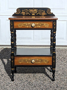 Vintage L Hitchcock Nightstand Or End Table 2 Drawers Solid Wood Eagle Knobs