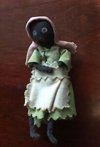 Vintage Primitive Black Folk Art Handmade 2 1 2 Lady Doll Very Old