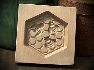 Springerle Cookie Mold Carved Wood Honey Bee Honeycomb Bees