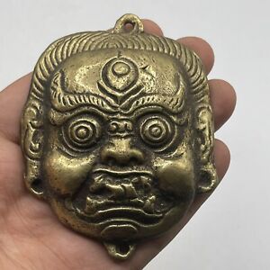 Unique Near Eastern Ancient Bronze Face Big Pendant