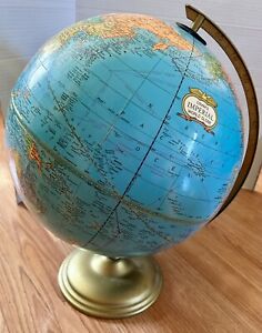 Vintage Cram S Imperial World Globe Bronze 12 Inch Metal Base Made In Usa