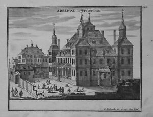 1720 Stockholm Arsenal Armory Zeughaus Tyghus Bodenehr Copperplate Engraving