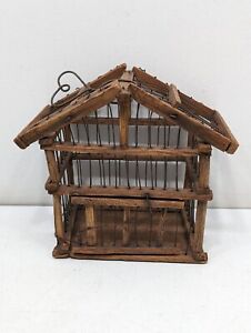 Antique Primitive Miner Canary Bird Cage Wood Wire Birdhouse Hamster Mouse Box