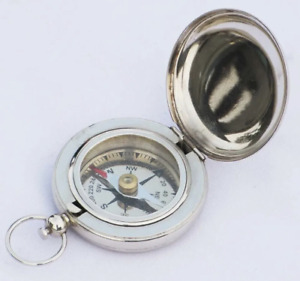 Swh Silver Vintage Handmade Solid Brass Nautical Pocket Compass Adventure Gift