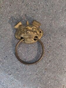 Vintage Doorknocker Chinese Parade Dragon Foo Dog Brass Hardware Ring 3 75 