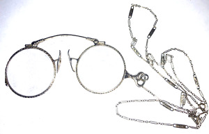 Antique Art Deco 14k White Gold Hutten Oxford Pince Nez Folding Glasses Chain