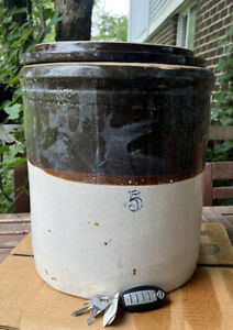 Vintage 5 Gallon Jug Crock Stoneware W Lid