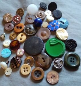 40 Mixed Antique To Vintage Glass Vegetable Ivory And Metal Buttons 