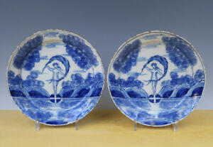 Antique Superb Pair Of Dutch Delft Chargers Venus On Ball 18th C 