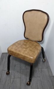 Vintage French Provincial Rolling Vanity Lounge Casino Chair Tufted Vinyl Mcm