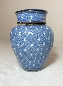 Rare Antique 19th Century Enameled Middle Eastern Lidded Opium Pottery Jar Pot