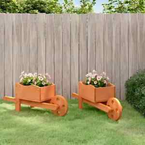 Wheelbarrow Planters Flower Pot Cart With Wheel 2 Pcs Solid Wood Fir Vidaxl Vida