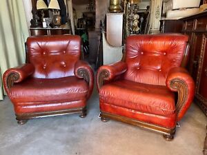 Pair Of Armchairs In Skin Red Vintage Design Years 70 Chester Chairs