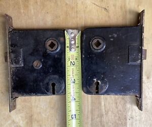 Antique Vintage Iron Steel Mortise Door Skeleton Key Lock Box Lot Of 2