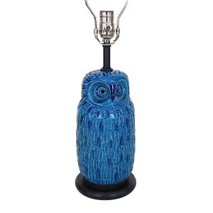 Vtg Mid Century Modern Rimini Blue Bitossi Owl Table Lamp Italian Pottery Raymor