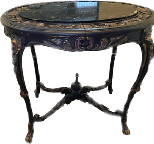 Antique Marble Top Side Table French Oak Oval