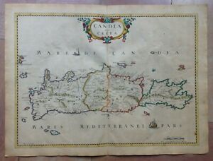 Creta Greece 1650 Sanson Mariette 17e Century Unusual Large Antique Map
