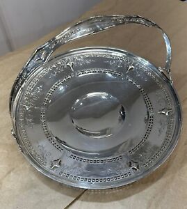 Antique Black Starr Frost Exclusive Sterling Pierced Cake Stand Tray W Handle