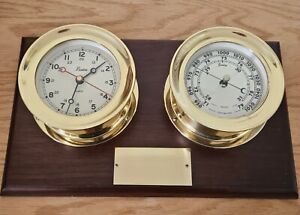 Chelsea Boston Brass Nautical Ship Wheel Clock Barometer Presentation Set