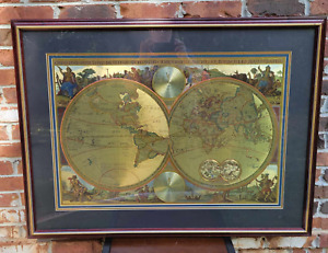 Double Hemisphere World Map Framed 40 X 30 Orbis Terrarum Typus Bombay Co