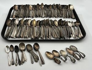 Lot Of 219 Assorted Silverplate Worn Teaspoons Small Spoons Craft Grade Lot 1