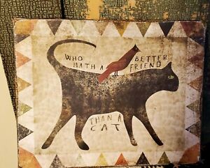 Folk Art Primitive Antique Vintage Style Cat Quilt Sign Print Art Canvas 8 X 10