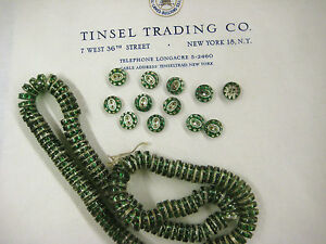 Vintage Antique Green Silver Glass Buttons Unused 1 Doz Doll Costume
