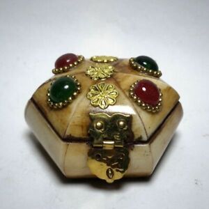 Collection Ornaments Asian China Hand Carved Inlay Jewelry Trinket Box Gift