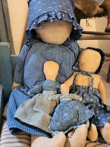  Primitive Rag Doll Gathering In Old Blue Calico