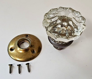 Antique Victorian 12 Point Octagon Crystal Glass Brass Door Knob