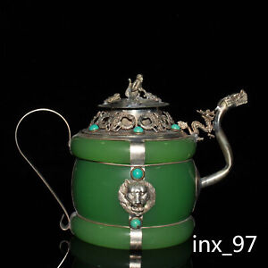 6 China Antique Copper Pure Copper Agate Inlaid With Gemstones Tea Kettle