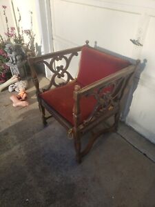 Mediterranean Spanish Revival Ceruse Chair Rush Seats Loose Red Cushions See