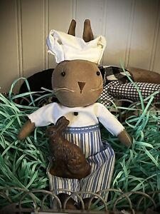 Sweet Grubby Primitive Country Farm Chef Bunny Rabbit Rag Doll Named Sous 10 