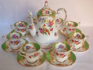 Paragon Rockingham Pheasant Floral Green Tea Coffee Pot Cups Saucers 15 Pieces