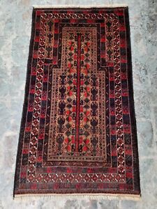 M1339 Prayer Rug Handmade Knotted Afghan Tribal Vintage Balouchi Rug 148 85 Cm