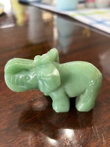 Collectable Natural Chinese Green Jade Hand Carved Elephant Small Statue