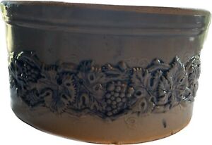 Vintage Robinson Clay Product Blue Stoneware Butter Cheese Crock Blue Grapevine