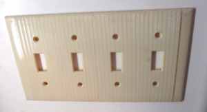 Reliance Beige 4 Gang Bakelite Deco Ribbed Lines Switch Wall Plate Cover Mcm Vtg