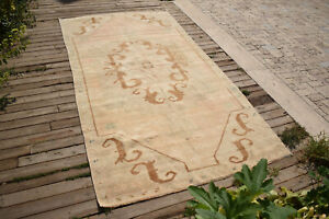 Turkish Rug 4x9 Handknotted Oushak Rug 146x275cm Natural Wool Carpet Beige Rug
