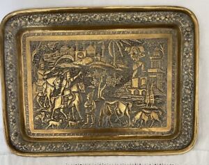 Estate Antique Hand Made Brass Repousse Tray Rare Asian Egyptian Persian