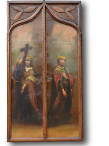 Rare Early Russian Icon Paintings On Copper Set In A Gothic Arts Crafts Frame