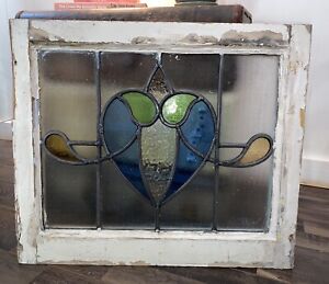 Antique Architectual Salvage English Lead Stained Glass Window 21x18 Circa 1900s
