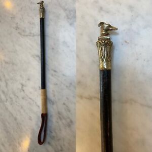 Antique Leather Riding Crop With Silverplate Figural Greyhound Whippet Dog Head