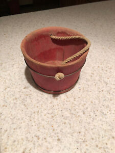 Primitive Old Red Small Wooden Bucket W Rope Handle