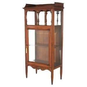 Antique Eastlake Victorian Mahogany Single Door Mirrored Curio Cabinet C1900